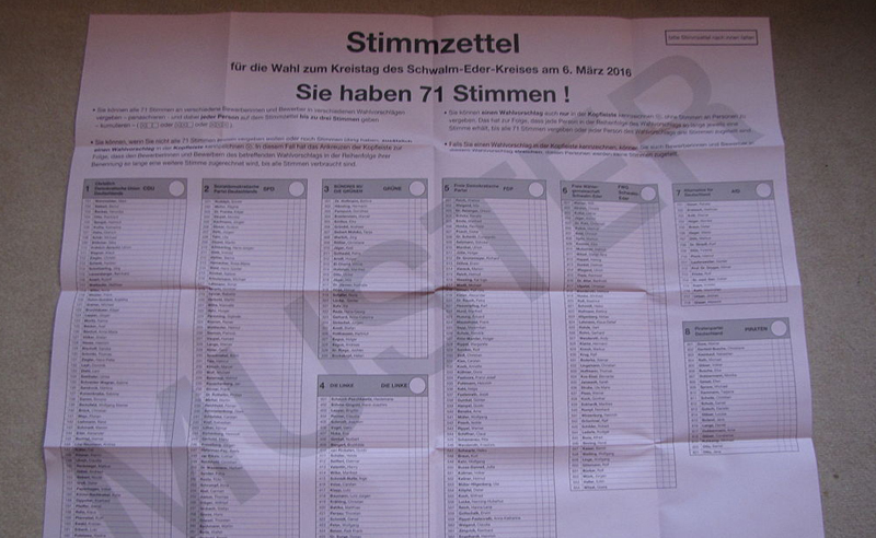 Musterstimmzettel Kommunalwahl Hessen 2016, Kreistag