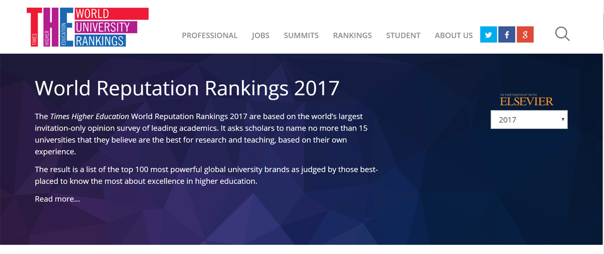 Website Times Higher Education World Reputation Rankings 2017