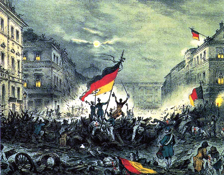 Barrikade an der Breiten Straße am 18. März 1848.