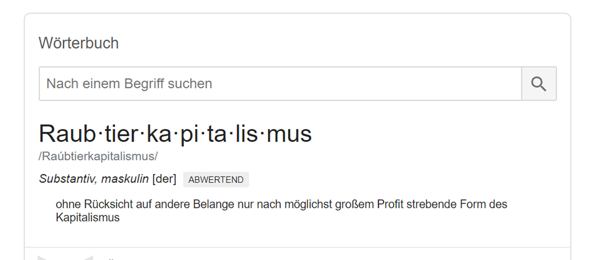 Screenshot Google zu Raubtierkapitalismus