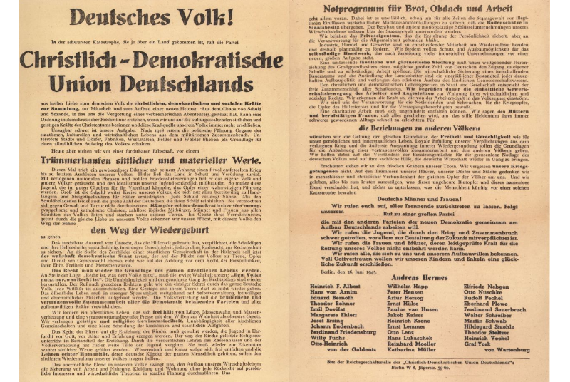 Gründungsaufruf der CDU am 26. Juni 1945 in Berlin