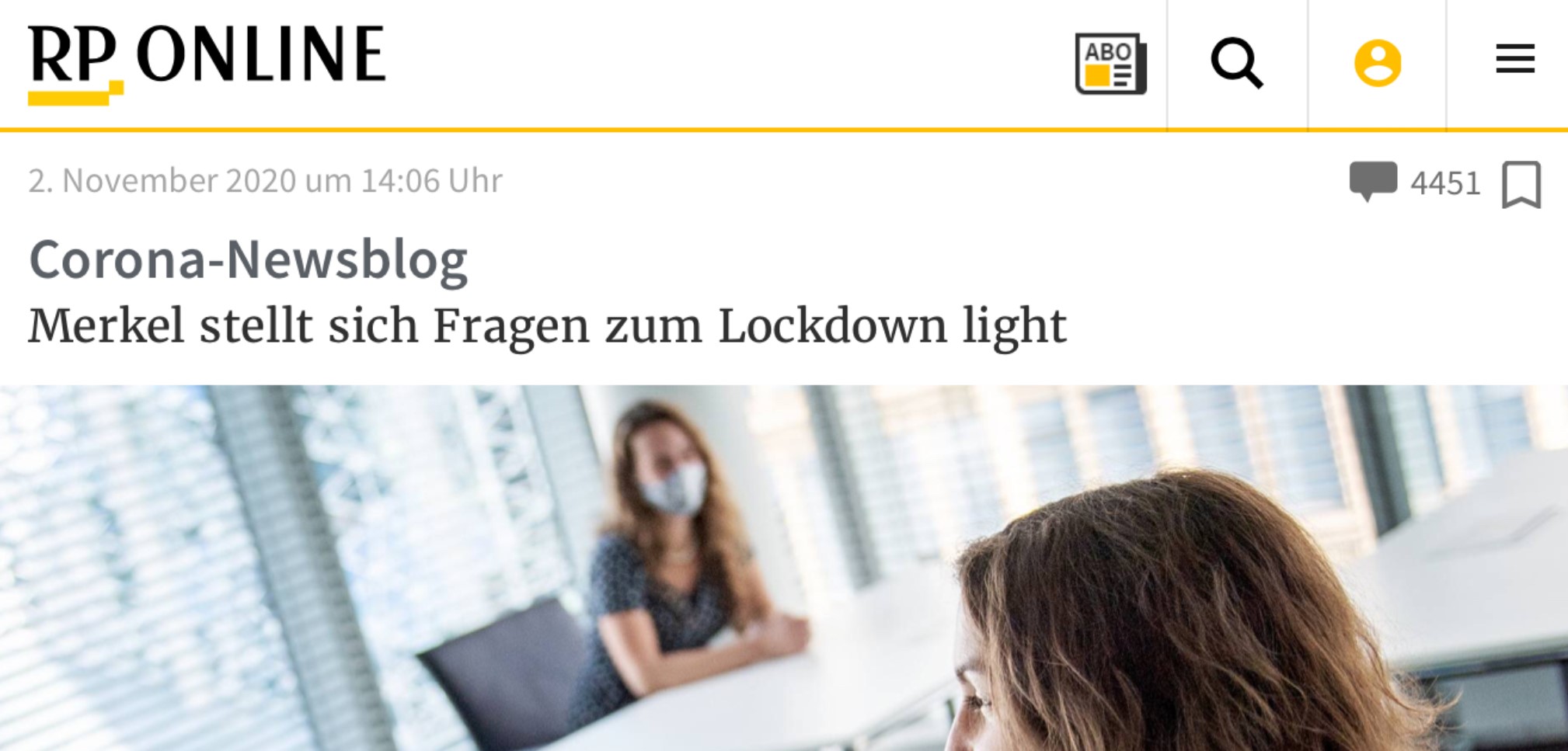 Screenshot Rheinische Post Online 2.11.2020