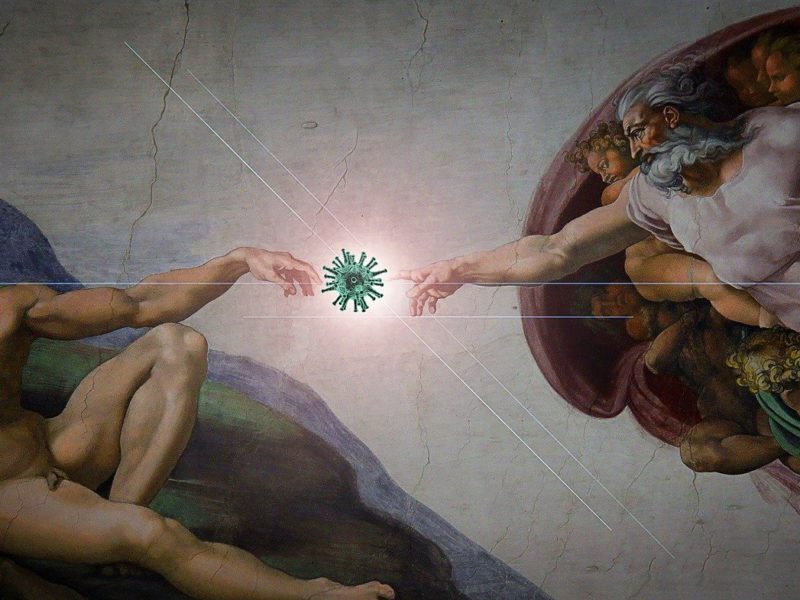 Pandemie - Erschaffung Adams von Michelangelo