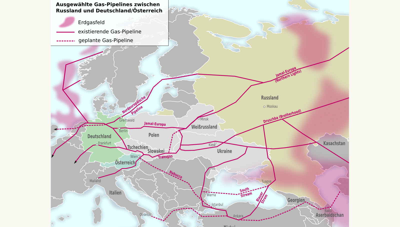 Gaspipelines Russland - Deutschland