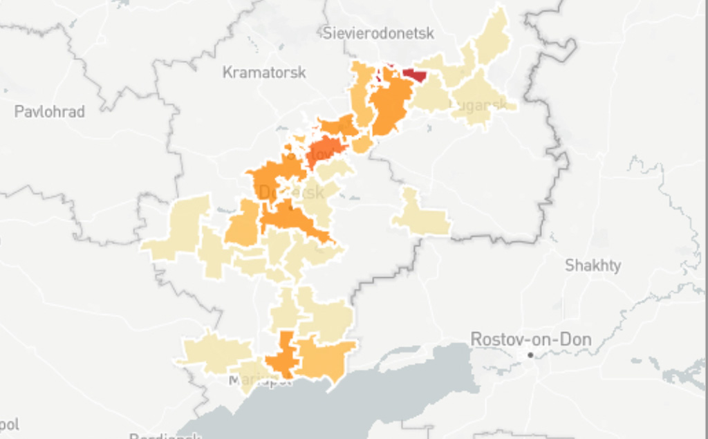 Blutzoll im Donbas-Gebiet während der letzten beiden Jahre aggregiert, an Zivilsten und Kämpfern zusammengenommen