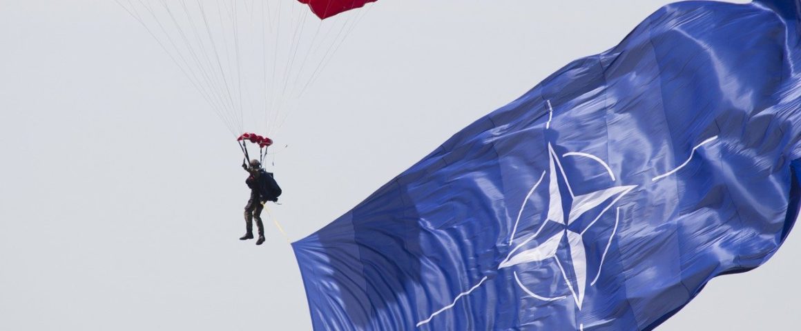 Falschirmspringer mit NATO-Flagge