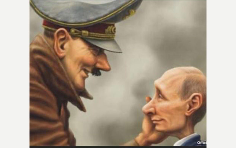 Drastische Karrikatur "Hitlerjunge Putin", Herkunft Social Media