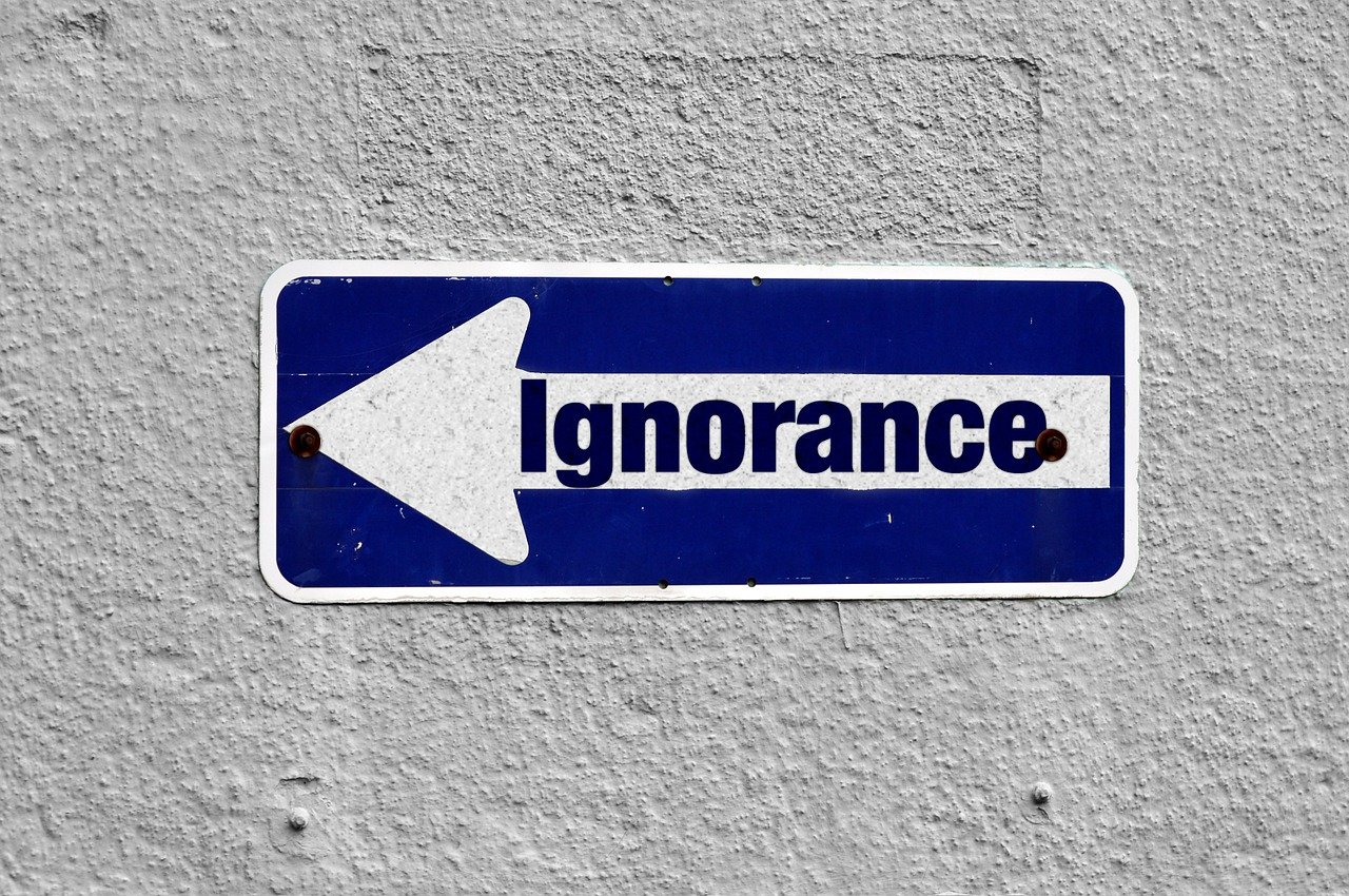 Einbahnstraßenschild, Aufschrift "ignorance"