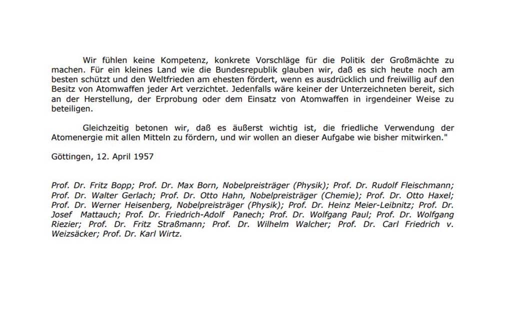 Göttinger Erklärung vom 12. April 1957