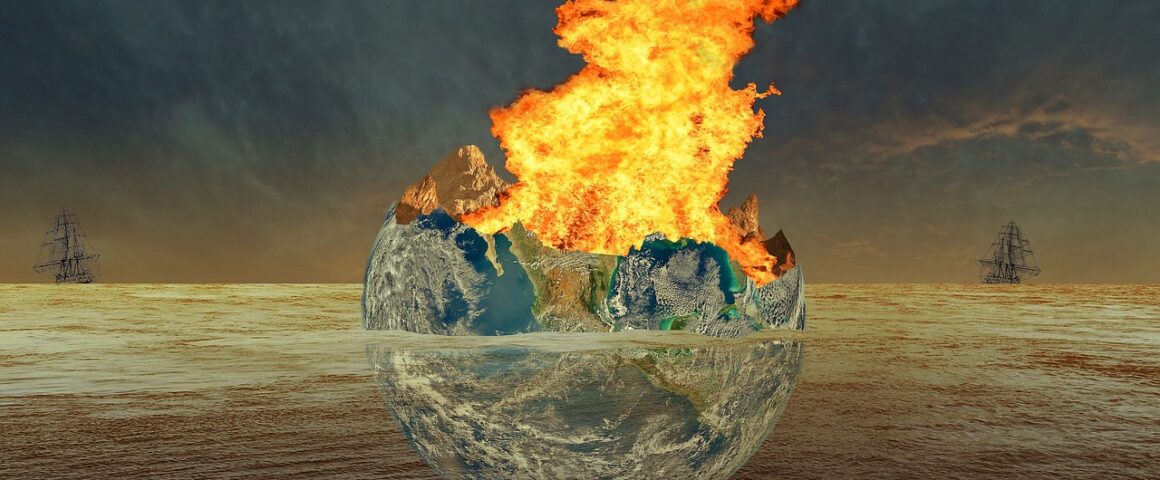 Symbolbild für den sinnlosen Krieg "schwimmende Erde in Flammen"