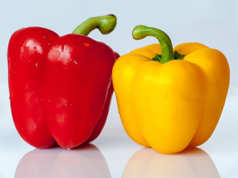 Zwei Paprika, rot und gelb