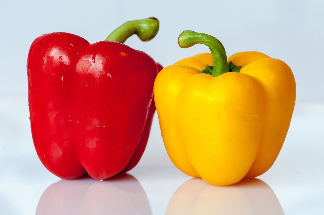 Zwei Paprika, rot und gelb