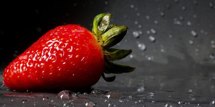 Erdbeere auf schwarzen Grund