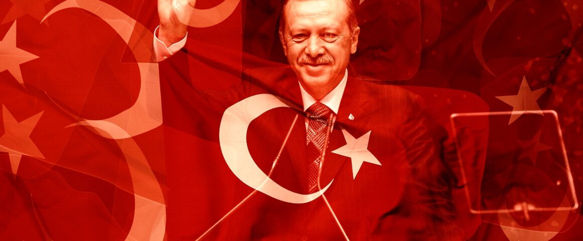 Erdogan hinter Türkeiflagge