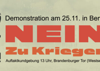 Banner "Nein zu Rüstungswahnsinn", Aufruf zur Demonstration am 25.11. in Berlin