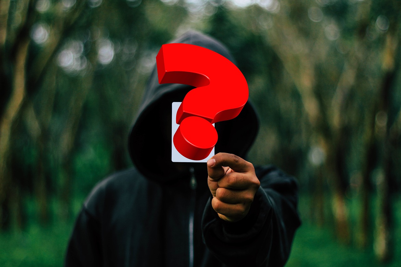 Person mit Hoodie und großem Fragezeichen vorm Gesicht, Symbolbild für Kriminalität