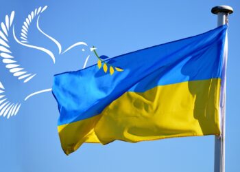 Ukrainische Flagge mit Friedenstaube