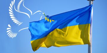 Ukrainische Flagge mit Friedenstaube