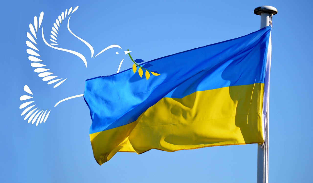 Ukrainische Flagge mit Friedenstaube