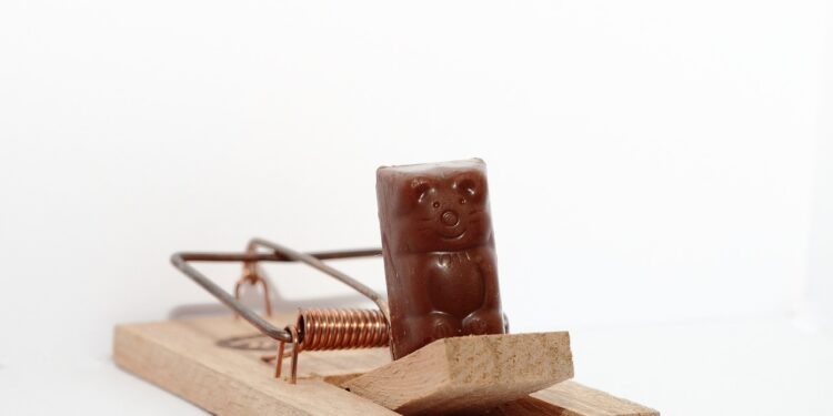 Mausefalle mit Schokoladenfigur als Köder