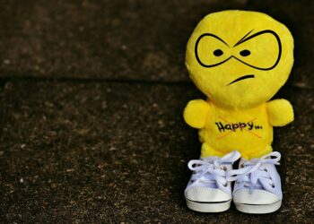 Stoff-Smiley mit böser Laune