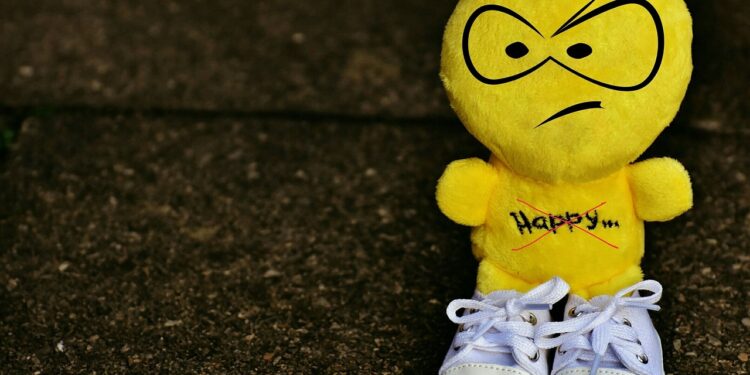 Stoff-Smiley mit böser Laune