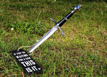 Dolch im Rasen mit einem Schild "If You are waitig for a sign - this is"