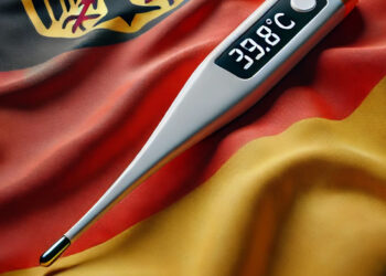 Fieberthermometer auf Deutschlandfahne, KI generiert