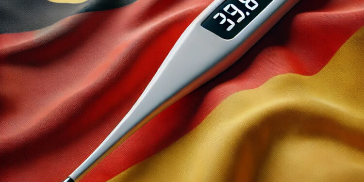 Fieberthermometer auf Deutschlandfahne, KI generiert
