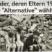 Screenshot Tik Tok: Kinder sitzen auf Trümmern, darüber dieÜberschrigt "Kinder, deren Eltern 1933 eine "Alternative" wählten"