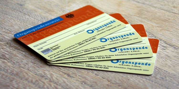 Organspendeausweise liegen auf einem Tisch