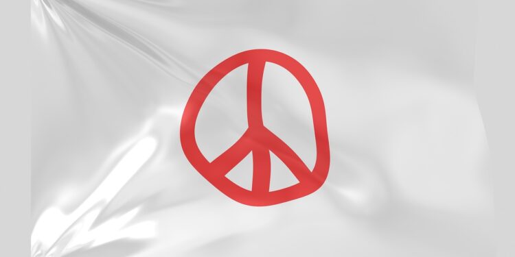 Banner mit rotem Friedenszeichen