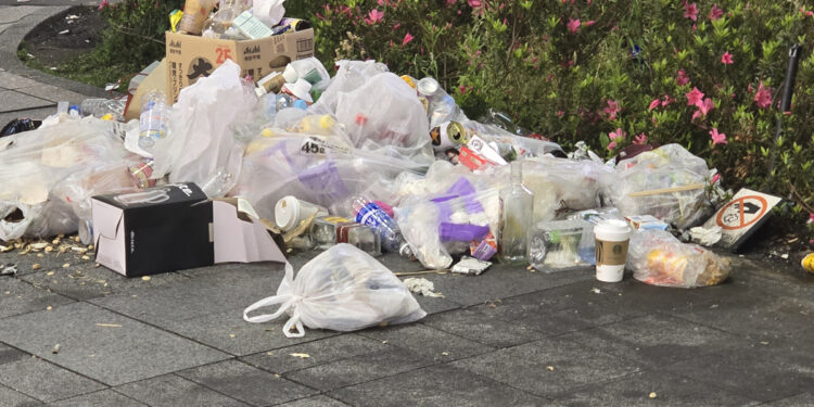 Müll am Rande eines Gehwegs