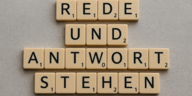 Scrabble Spielsteine "Rede und Antwort Stehen"