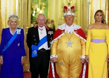 Die Trumps bei den Royals in UK, fotorealistische Karikatur, Screenshot Tik Tok