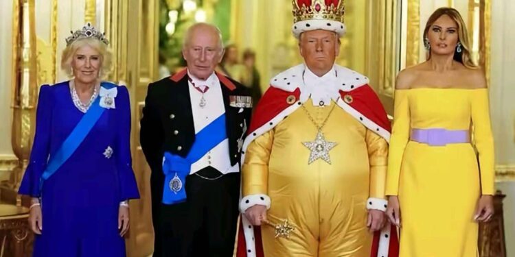 Die Trumps bei den Royals in UK, fotorealistische Karikatur, Screenshot Tik Tok