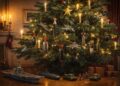 Weihnachtsbaum mit "Kriegsspielzeug", AI generiert von ChatGPT