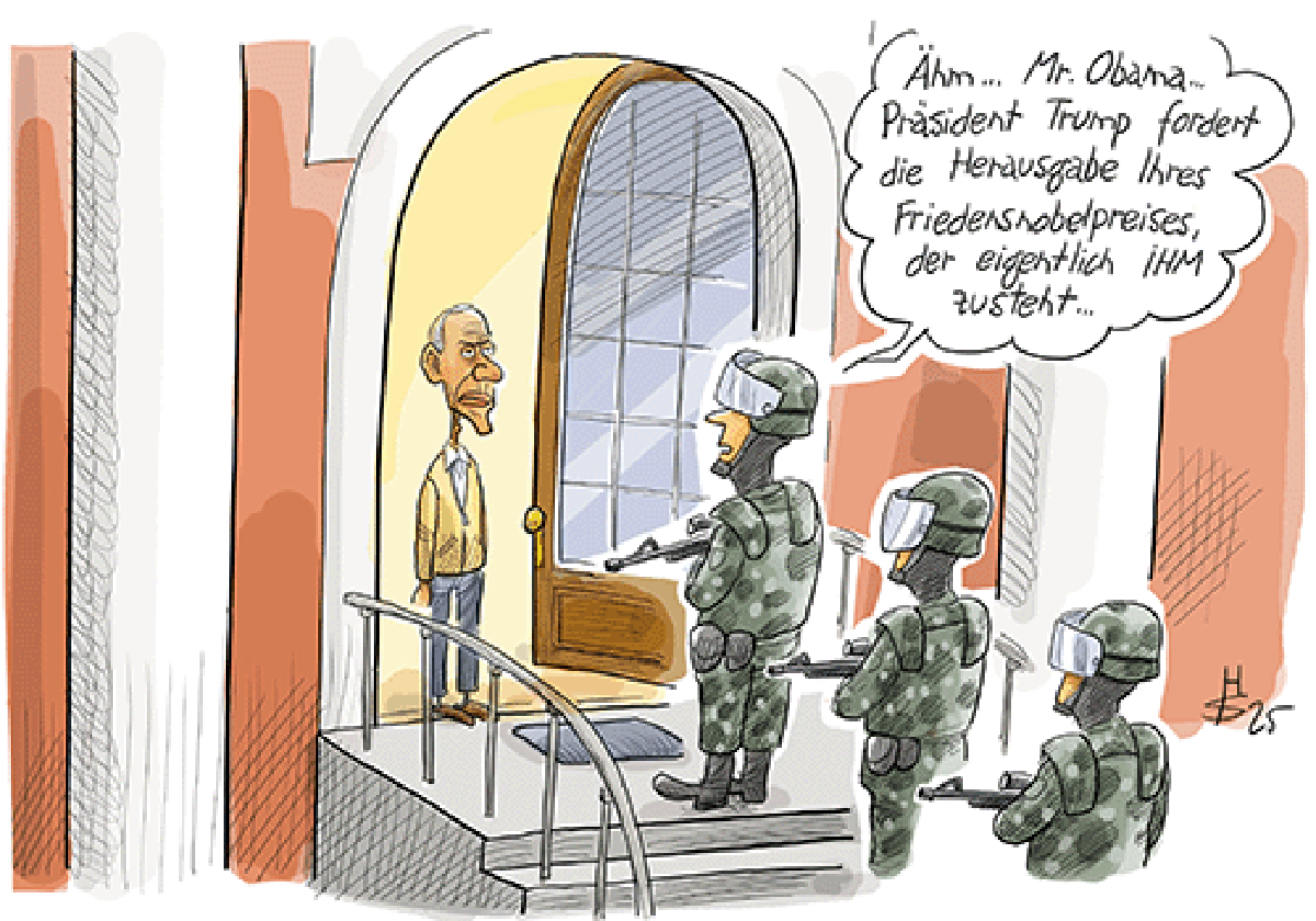 Soldaten vesuchen mit vorgehaltener Waffe  Obama zur Herausgabe des Friedensnobelpreises zu zwingen