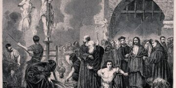 Historische Darstellung eines Gerichtsurteils der Inquisition