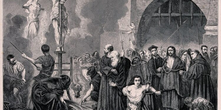 Historische Darstellung eines Gerichtsurteils der Inquisition