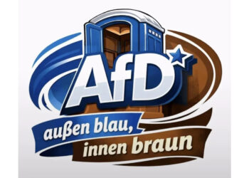 Grafik Mobiles Toilettenhäuschen mit Aufschrift: AfD, außen blau und innen braun, Screenshot TikT ok