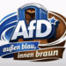 Grafik Mobiles Toilettenhäuschen mit Aufschrift: AfD, außen blau und innen braun, Screenshot TikT ok