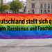 Regenbogen-Protestbnner "Deutschland stellt sich quer - Gegen Rassismus und Faschismus".KI generiert mit ChatGPT